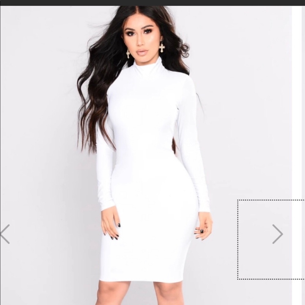 Fashion Nova Bodycon White Midi Dress High Neck L